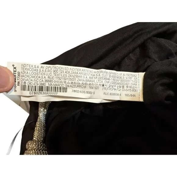 Zara Womens Mini Dress S Black Rhinestone shoulder Ruched Cut Out 7802/636 NWT - Picture 7 of 10